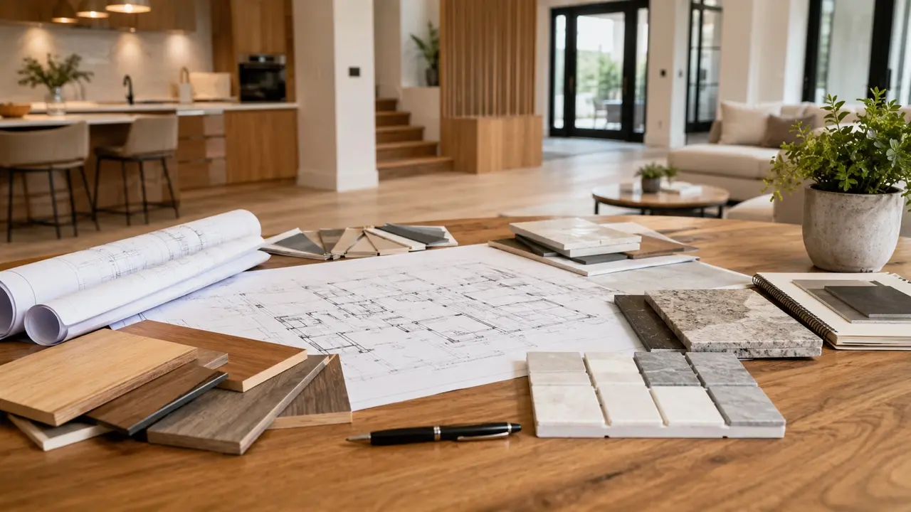 Project plans and finish selections for a custom interior