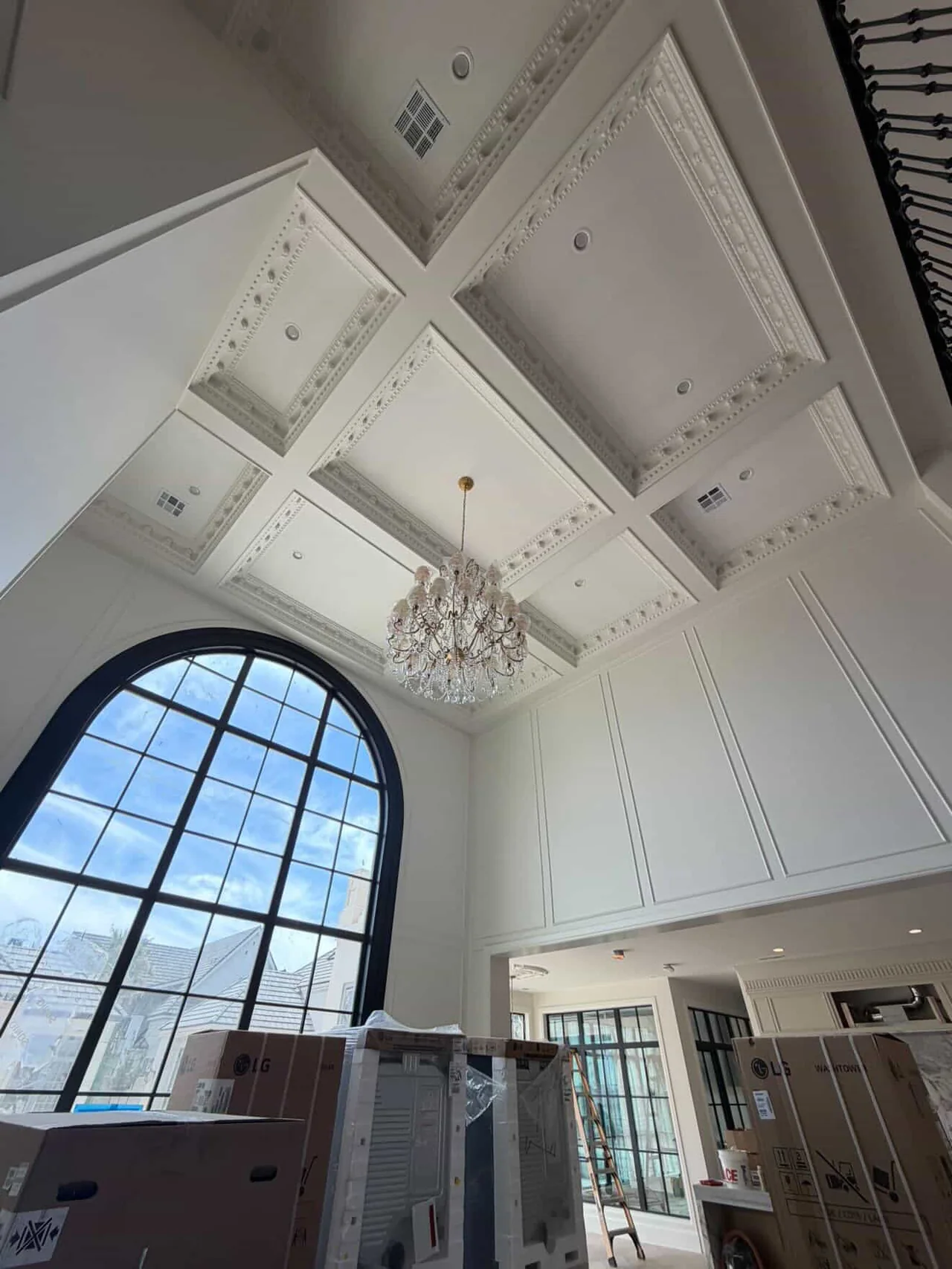 Decorative coffered ceiling and custom finish carpentry